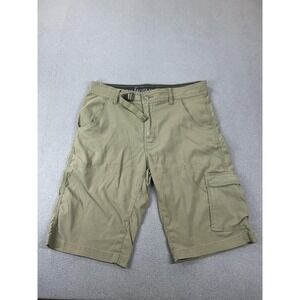 PrAna Shorts Mens 32 Green Cargo Canvas Adjustable Waist Belted 11 Inseam